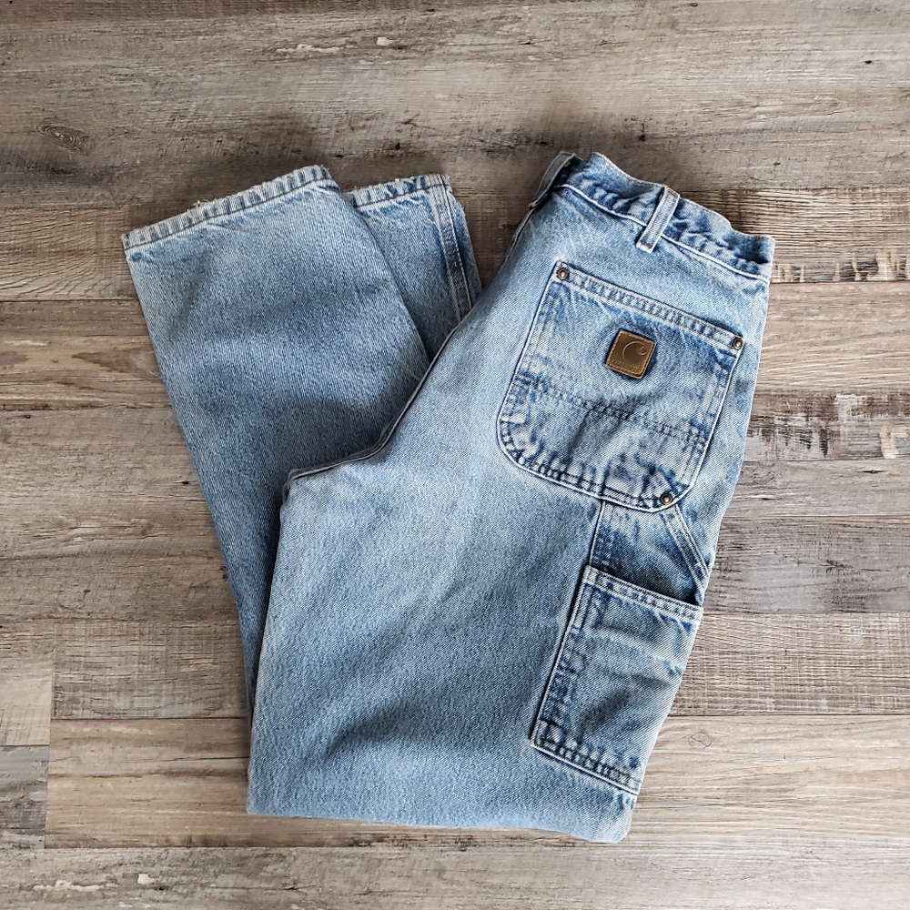 Distressed Carhartt Dungarees (Light Denim Dbl. Knees)